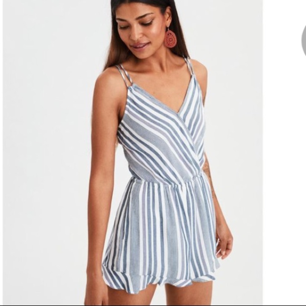 Blue and white striped romper